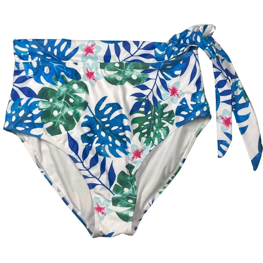 DOKOTOO High Waist Swim Bottom Womens Size XL Tropical Floral Tie Side